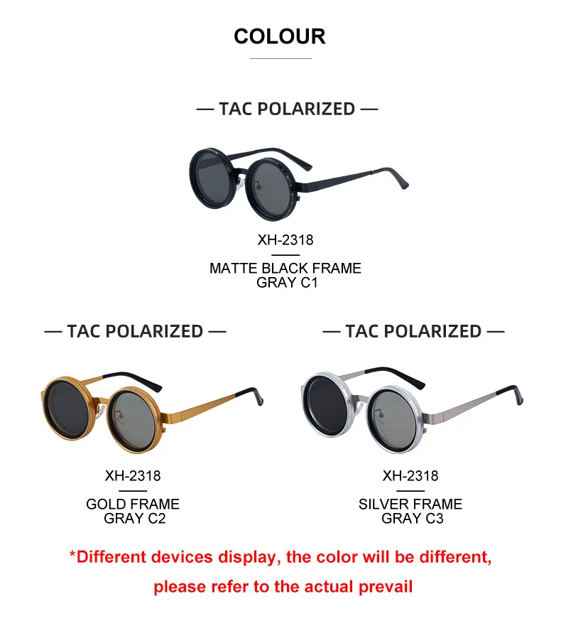 Black metal Men's ND9 Adjustable Zoom Sunglasses - Premium Round Polarized UV400 Eyewear - Details 16