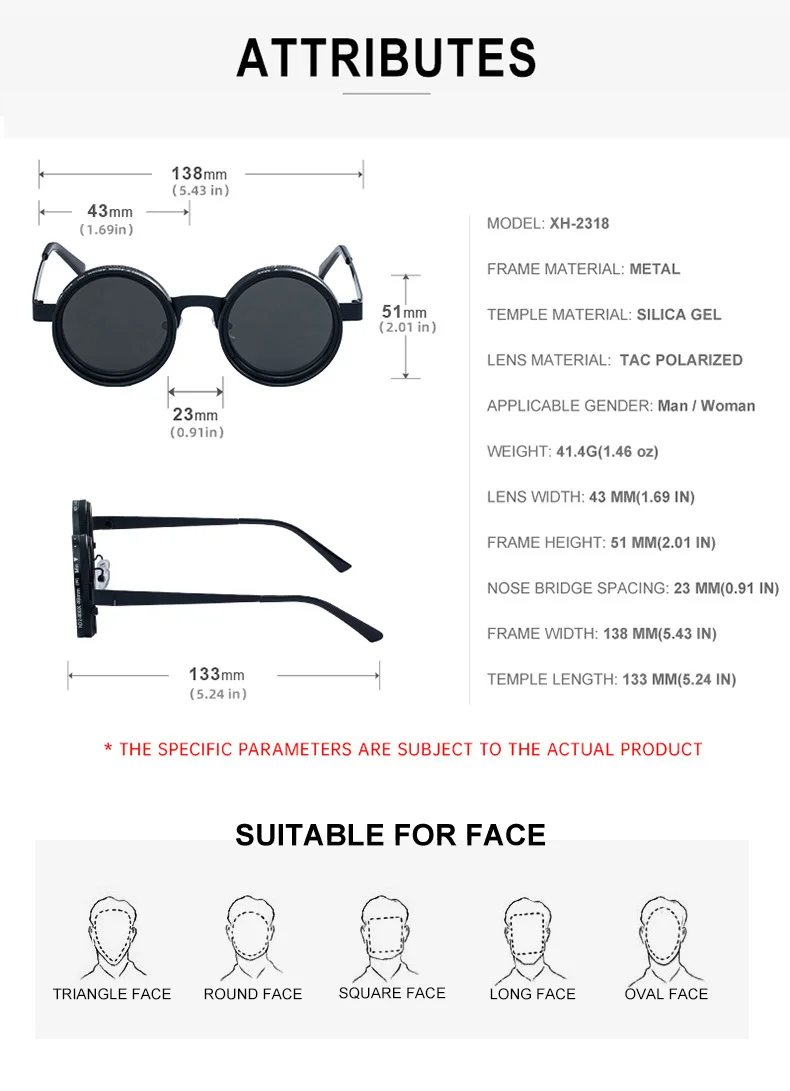 Black metal Men's ND9 Adjustable Zoom Sunglasses - Premium Round Polarized UV400 Eyewear - Details 17