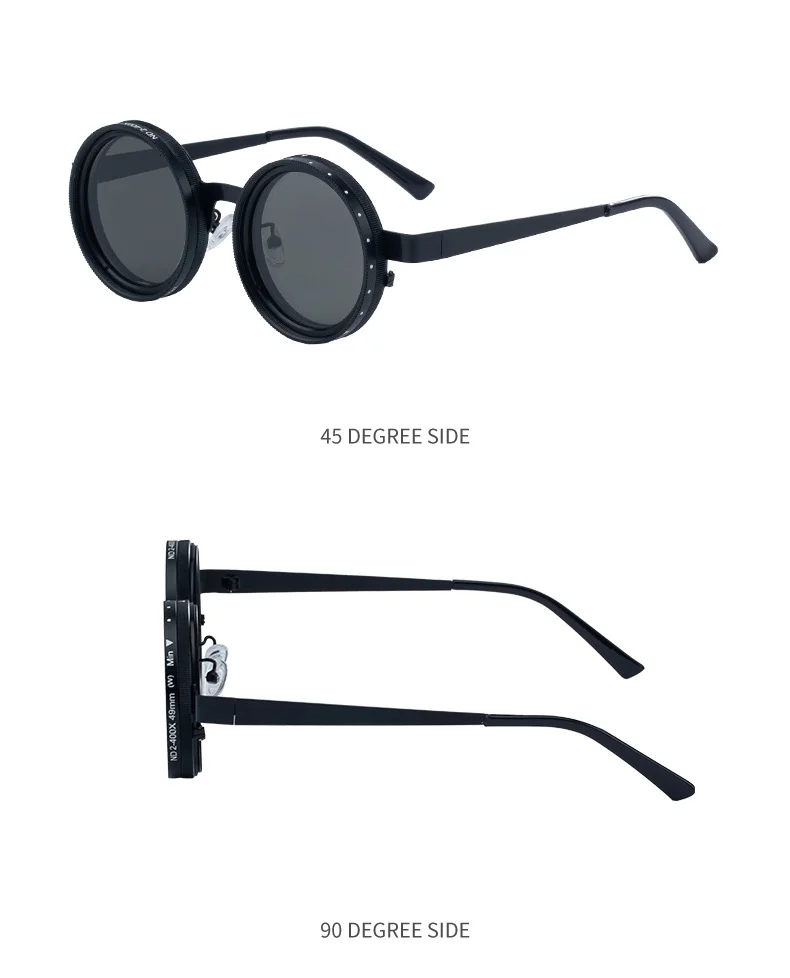 Black metal Men's ND9 Adjustable Zoom Sunglasses - Premium Round Polarized UV400 Eyewear - Details 19