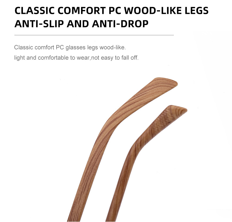 Men's Fashion Rimless Sunglasses - Retro Double Bridge Wood Grain Temple Eyewear Details and Specifications