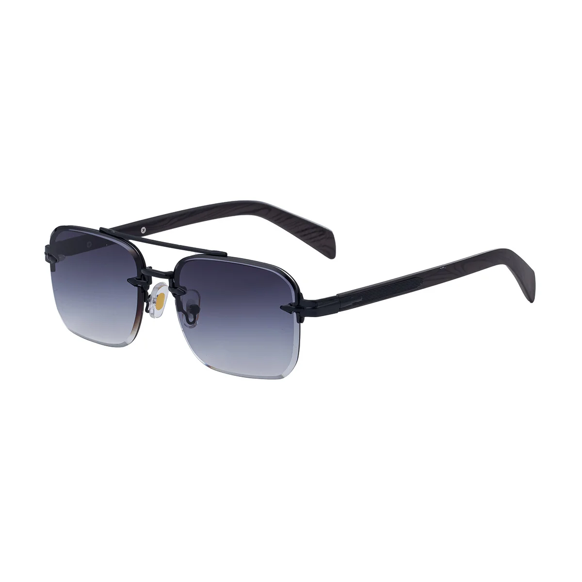 Black metal Men's Fashion Rimless Sunglasses - Retro Double Bridge Wood Grain Temple Eyewear - View 5