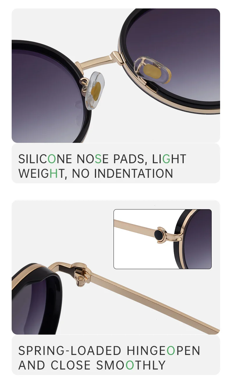 Black metal Women's Fashion Round Sunglasses - Punk Style Outdoor Premium Sun Glasses - Details 7