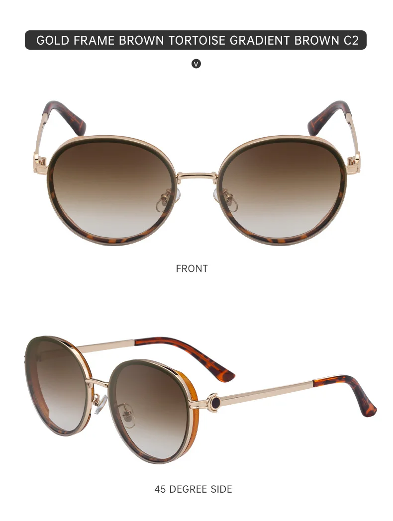 Black metal Women's Fashion Round Sunglasses - Punk Style Outdoor Premium Sun Glasses - Details 12