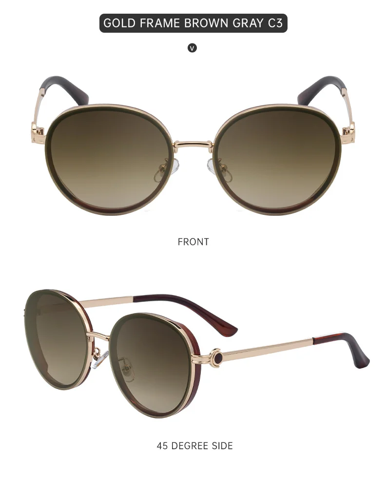 Black metal Women's Fashion Round Sunglasses - Punk Style Outdoor Premium Sun Glasses - Details 13