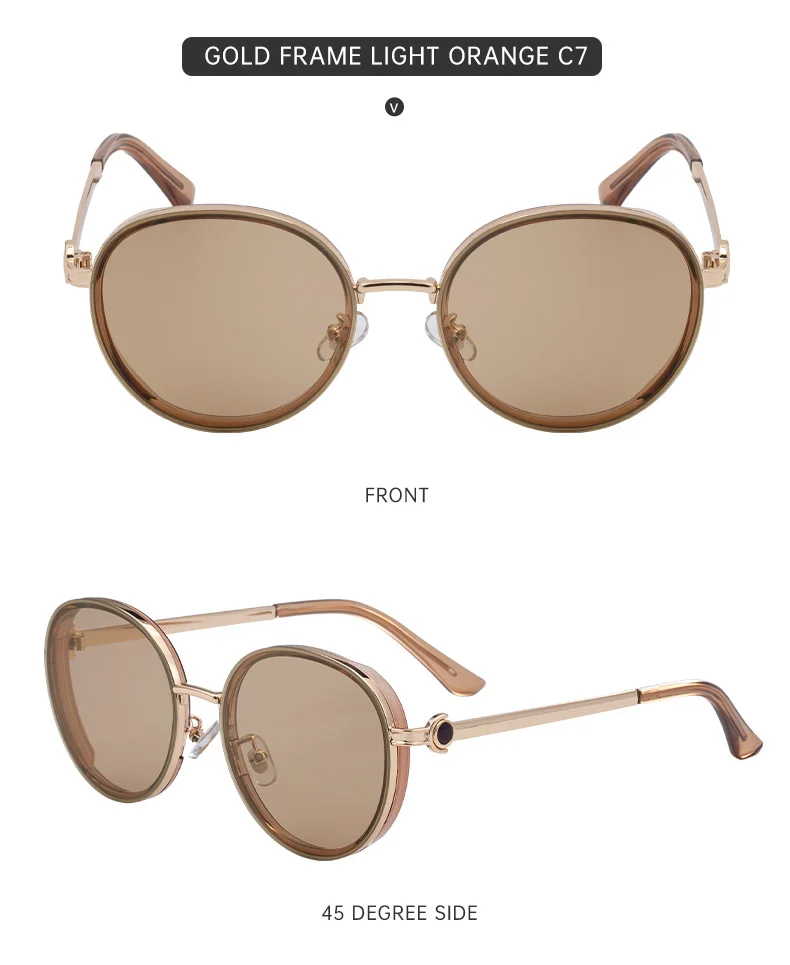 Black metal Women's Fashion Round Sunglasses - Punk Style Outdoor Premium Sun Glasses - Details 17