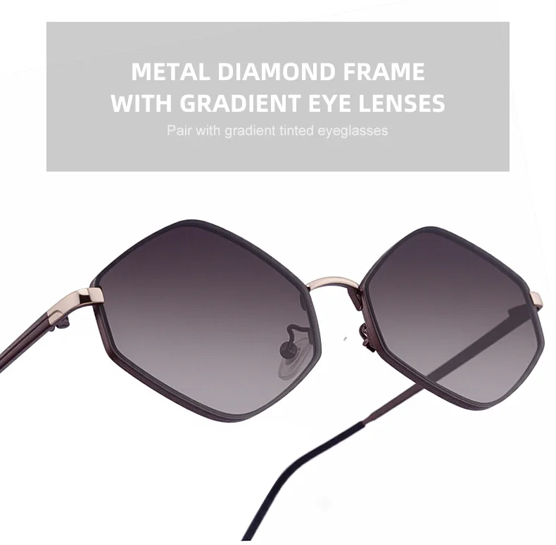 Black metal Women's Fashion Polygon Sunglasses - Premium Geometric UV400 Driving Eyewear - Details 5