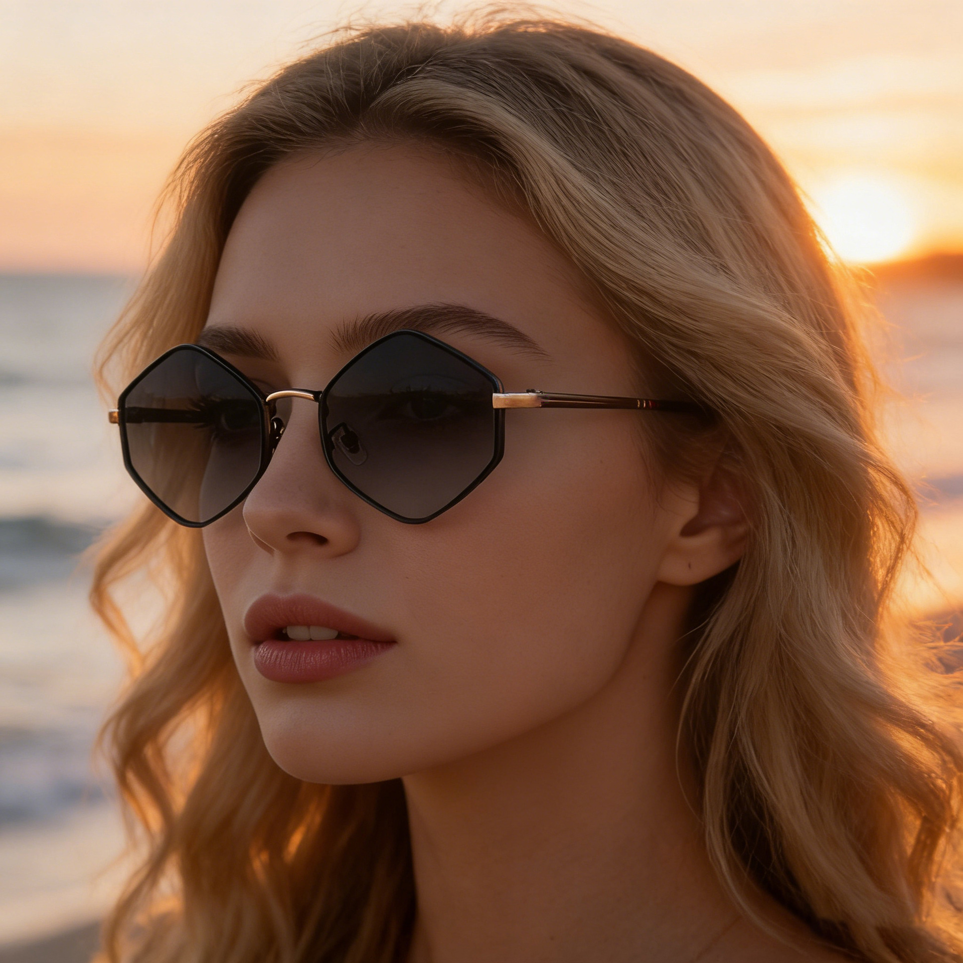 Women's Fashion Polygon Sunglasses - Premium Geometric UV400 Driving Eyewear Custom Eyewear