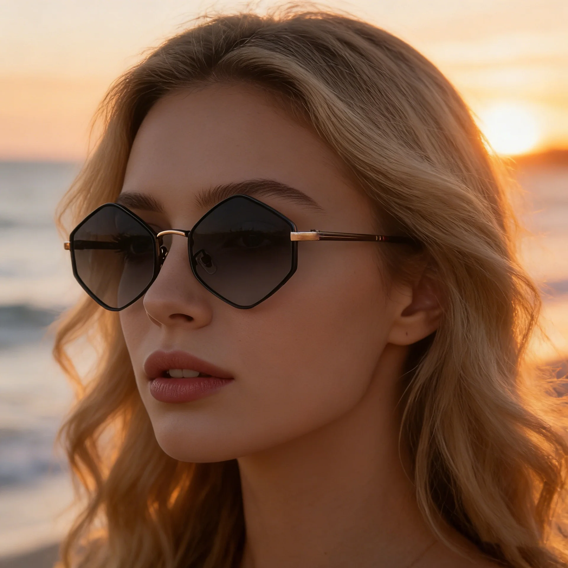 Black metal Women's Fashion Polygon Sunglasses - Premium Geometric UV400 Driving Eyewear - View 1