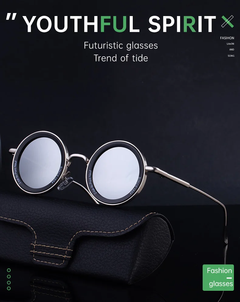 Black metal Unisex Fashion Round Sunglasses - Retro Unique UV400 Sun Glasses Wholesale - Details 1