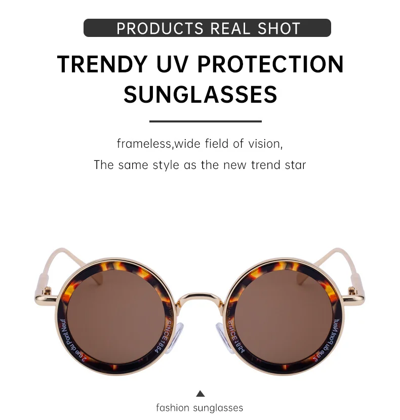 Black metal Unisex Fashion Round Sunglasses - Retro Unique UV400 Sun Glasses Wholesale - Details 6