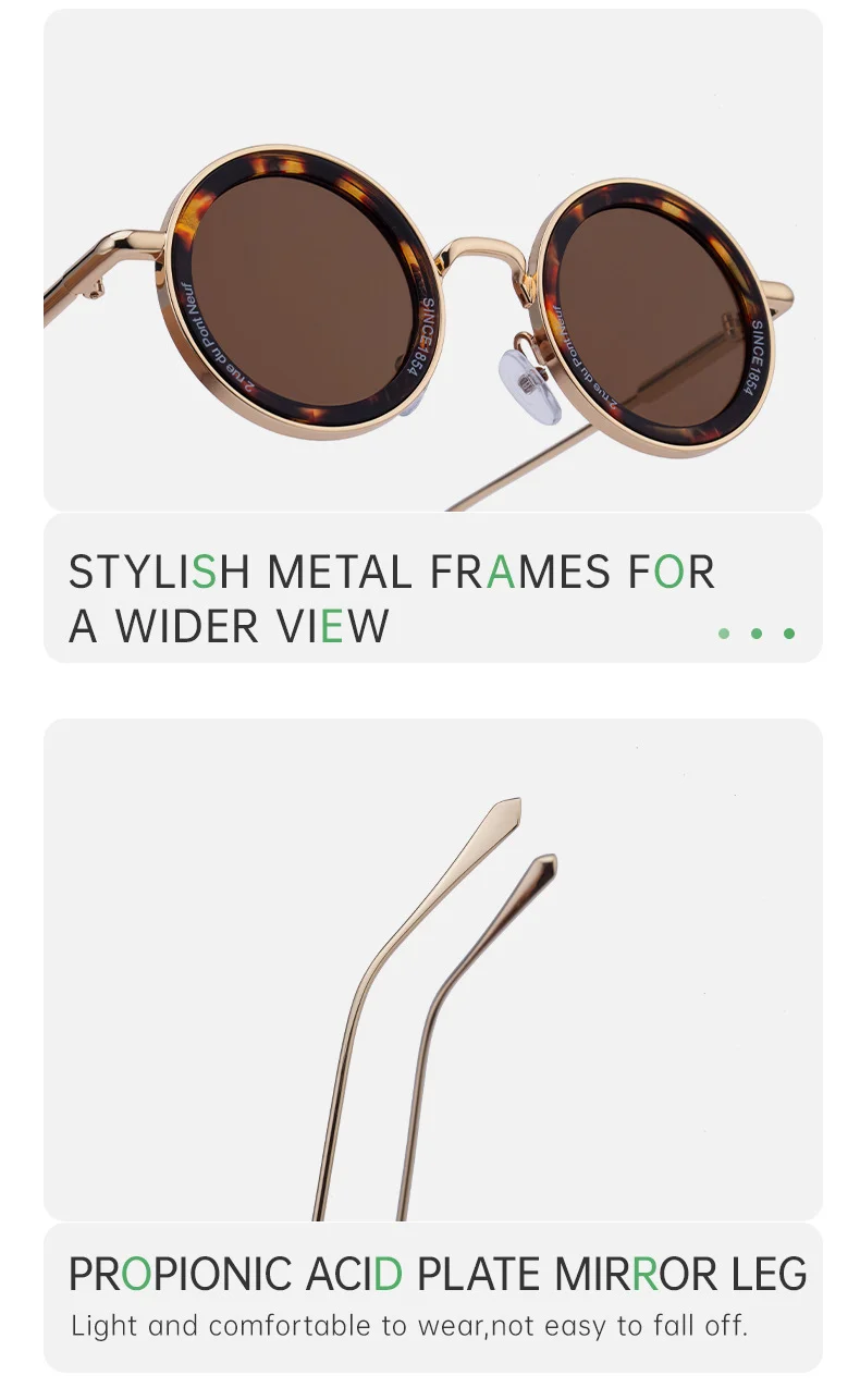 Black metal Unisex Fashion Round Sunglasses - Retro Unique UV400 Sun Glasses Wholesale - Details 7