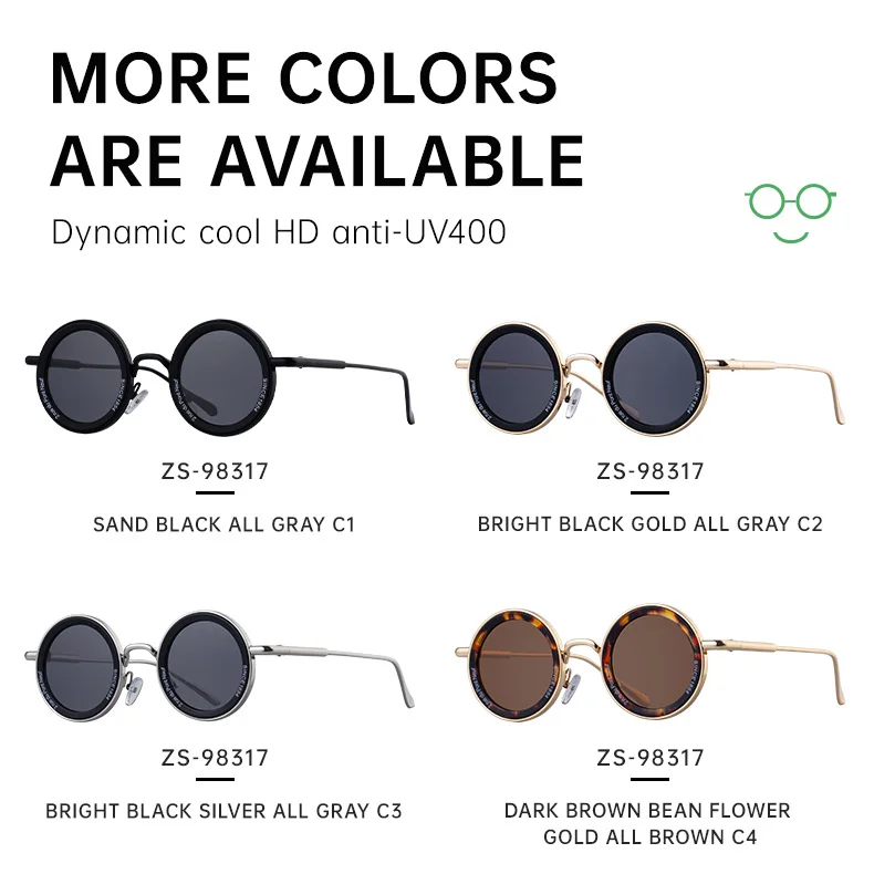 Black metal Unisex Fashion Round Sunglasses - Retro Unique UV400 Sun Glasses Wholesale - Details 9