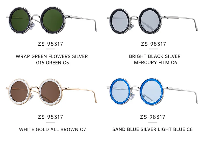 Black metal Unisex Fashion Round Sunglasses - Retro Unique UV400 Sun Glasses Wholesale - Details 10