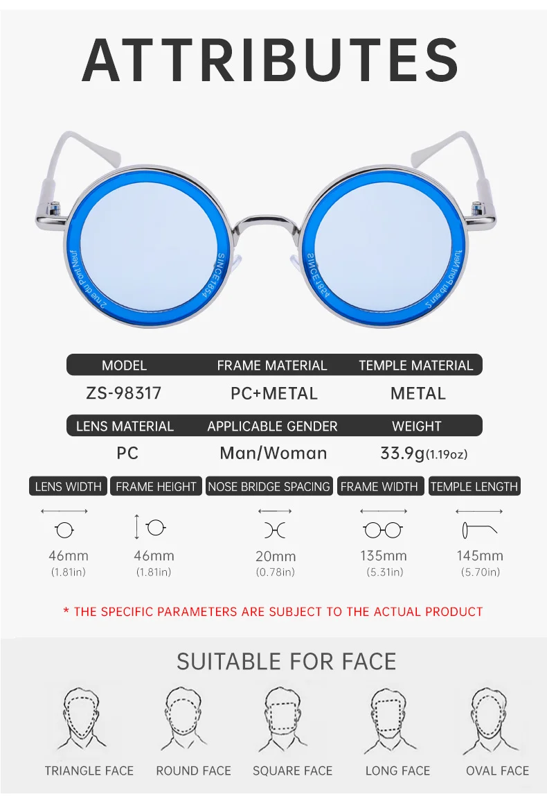 Black metal Unisex Fashion Round Sunglasses - Retro Unique UV400 Sun Glasses Wholesale - Details 11