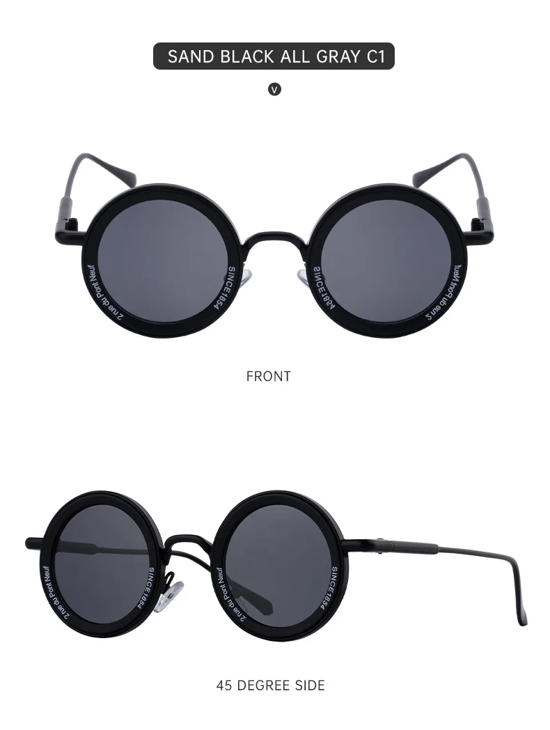 Black metal Unisex Fashion Round Sunglasses - Retro Unique UV400 Sun Glasses Wholesale - Details 13