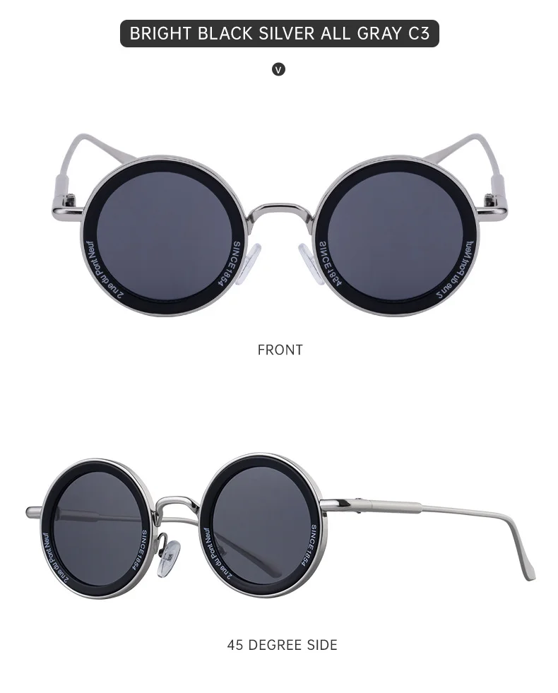 Black metal Unisex Fashion Round Sunglasses - Retro Unique UV400 Sun Glasses Wholesale - Details 14