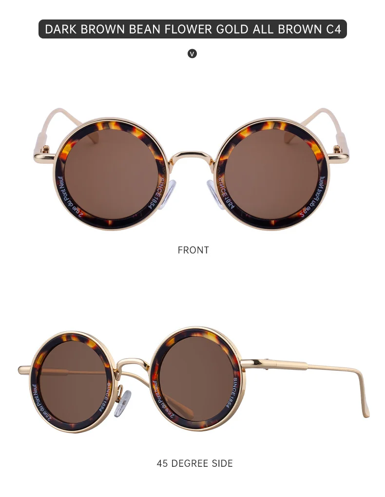 Black metal Unisex Fashion Round Sunglasses - Retro Unique UV400 Sun Glasses Wholesale - Details 15