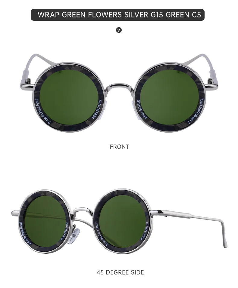 Black metal Unisex Fashion Round Sunglasses - Retro Unique UV400 Sun Glasses Wholesale - Details 16