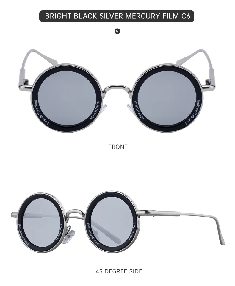 Black metal Unisex Fashion Round Sunglasses - Retro Unique UV400 Sun Glasses Wholesale - Details 17