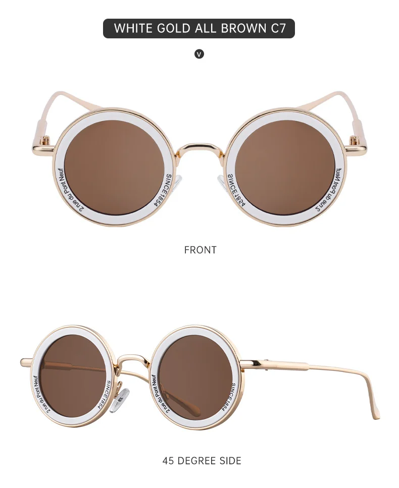 Black metal Unisex Fashion Round Sunglasses - Retro Unique UV400 Sun Glasses Wholesale - Details 18
