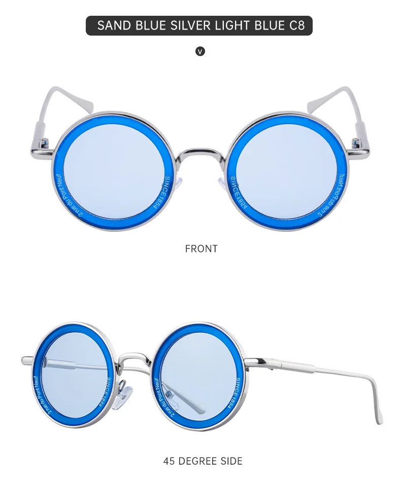 Black metal Unisex Fashion Round Sunglasses - Retro Unique UV400 Sun Glasses Wholesale - Details 19