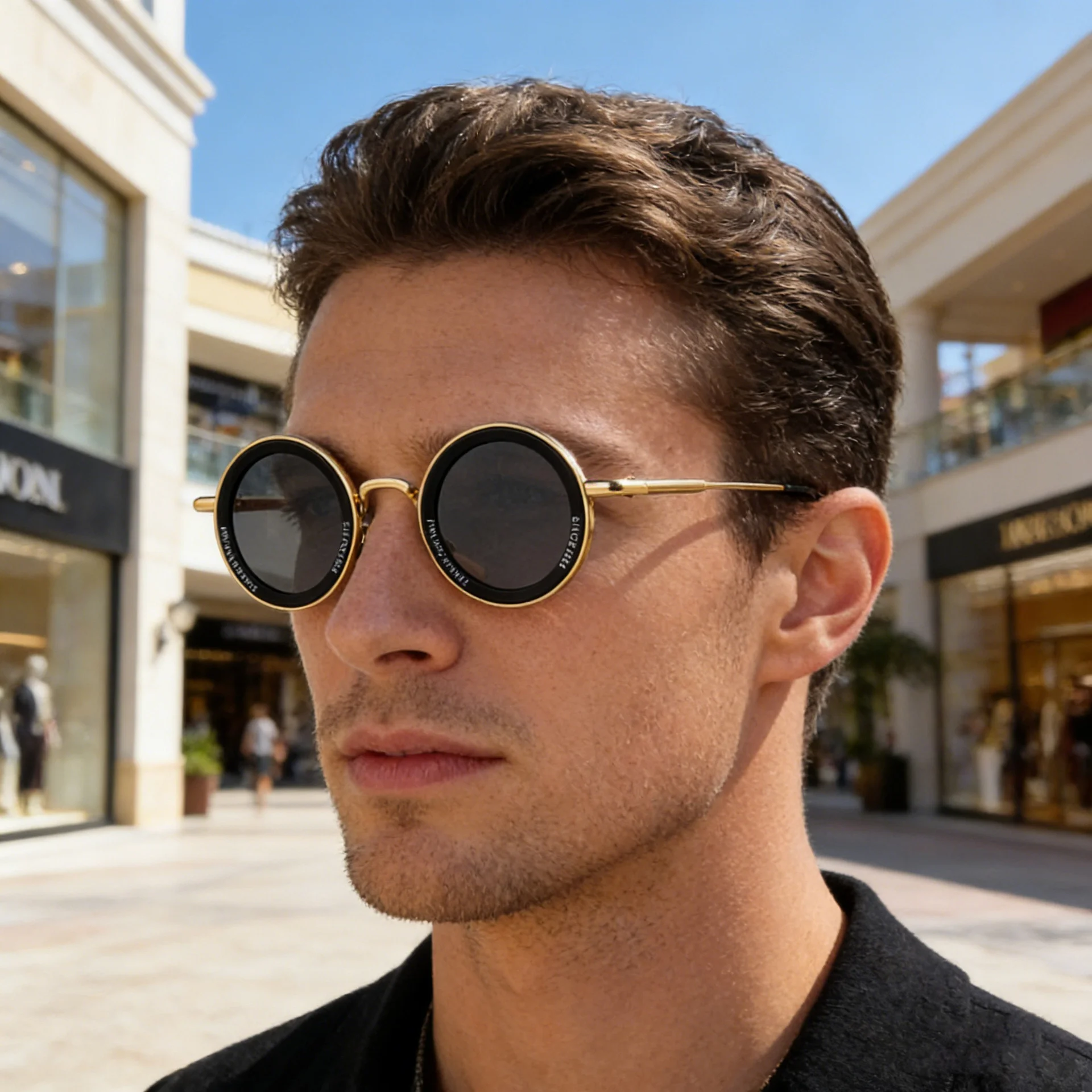 Black metal Unisex Fashion Round Sunglasses - Retro Unique UV400 Sun Glasses Wholesale - View 2