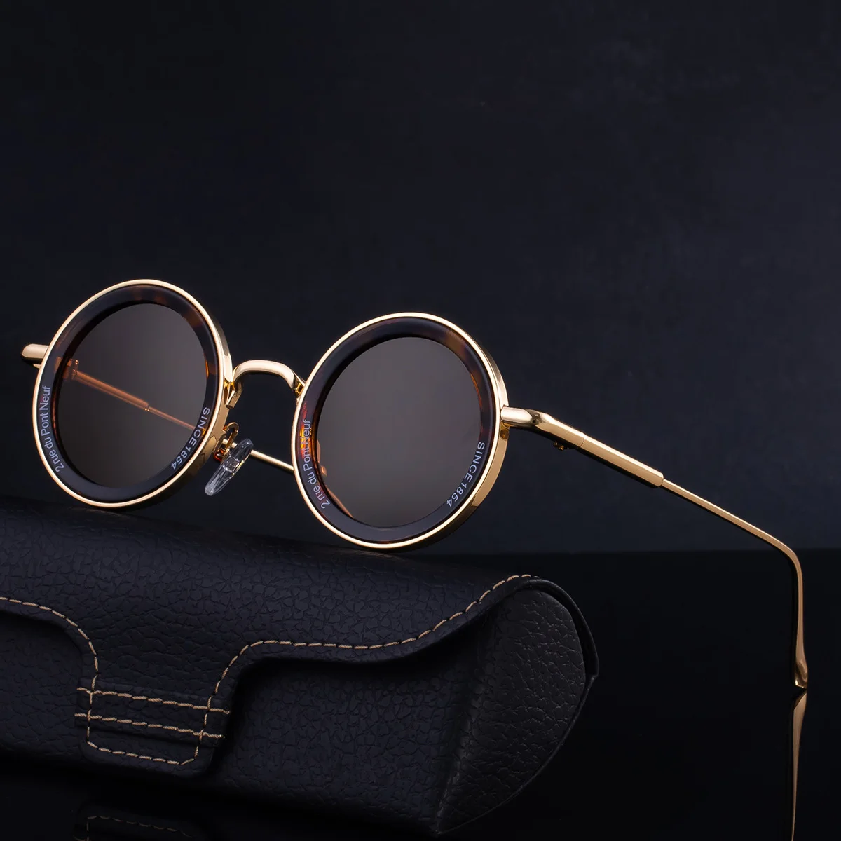 Black metal Unisex Fashion Round Sunglasses - Retro Unique UV400 Sun Glasses Wholesale - View 3