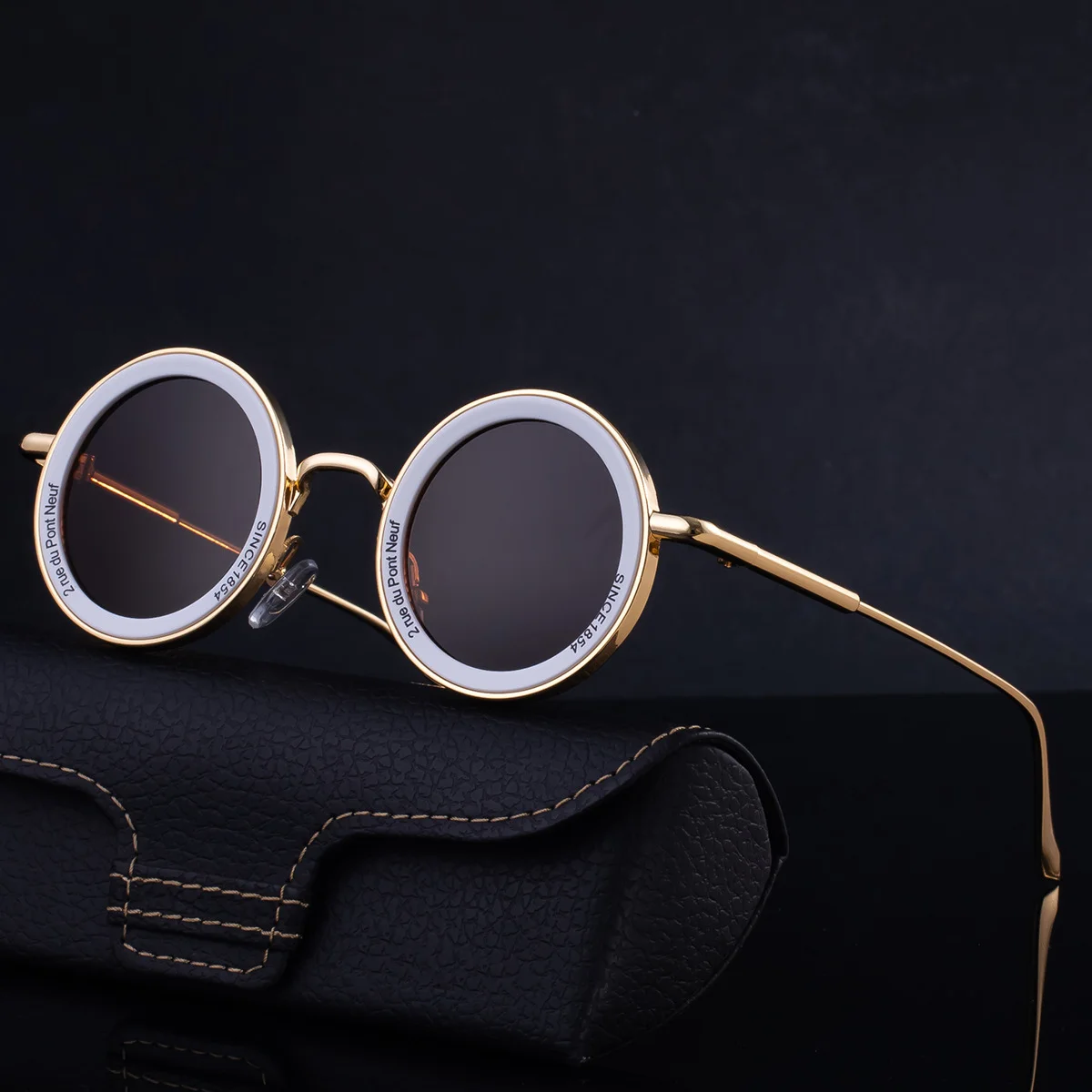 Black metal Unisex Fashion Round Sunglasses - Retro Unique UV400 Sun Glasses Wholesale - View 4