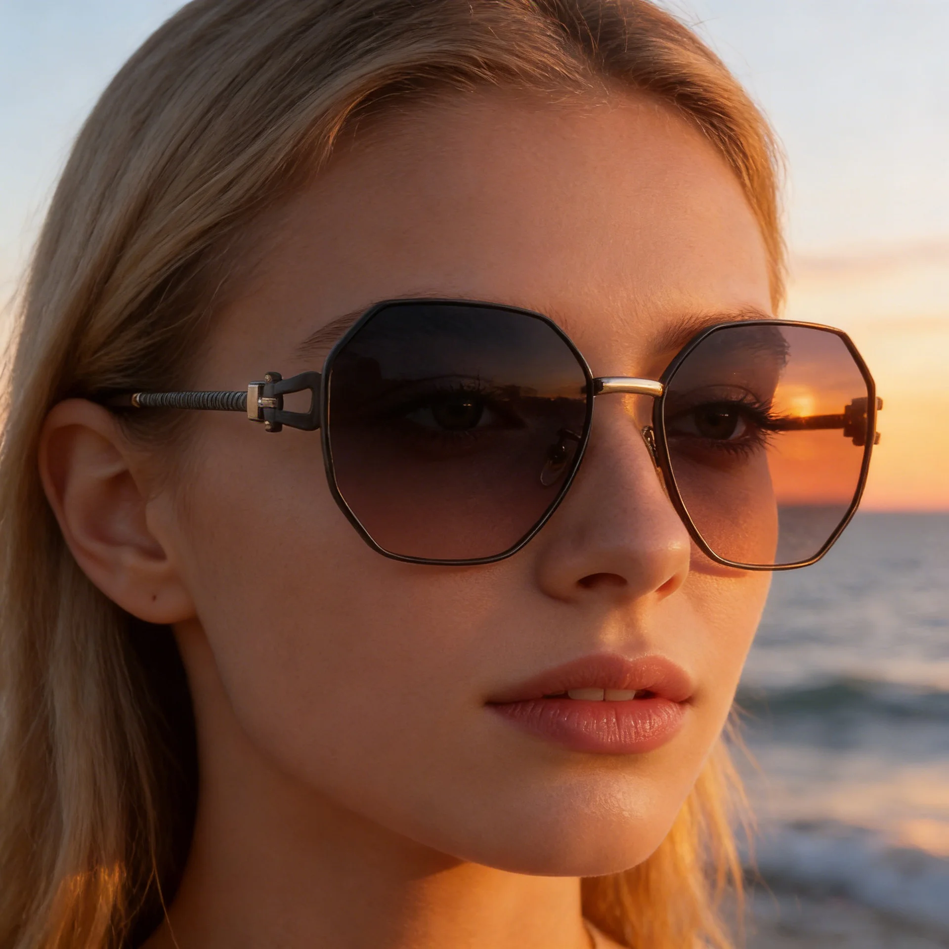 Black PC Women's Fashion Oversized Sunglasses - Premium Hollow Temple UV400 Sun Glasses - Details 2