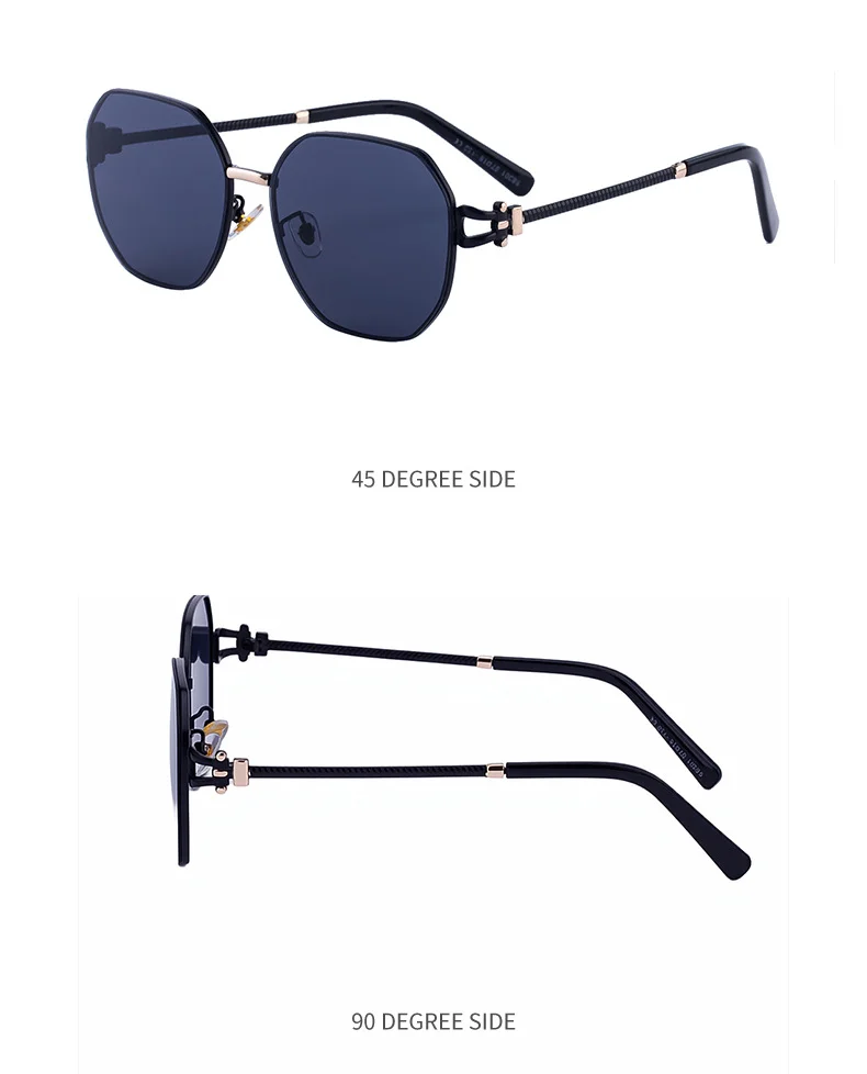 Black PC Women's Fashion Oversized Sunglasses - Premium Hollow Temple UV400 Sun Glasses - Details 16
