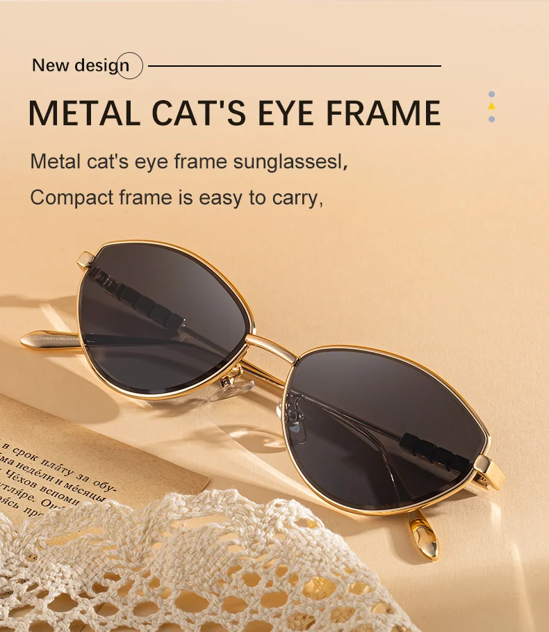 Black Metal Women's Fashion Cat Eye Sunglasses - Trendy Street Style UV400 Outdoor Shades - Details 6