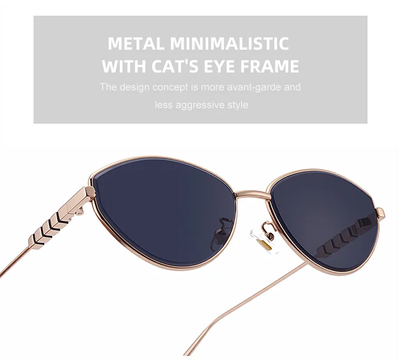 Black Metal Women's Fashion Cat Eye Sunglasses - Trendy Street Style UV400 Outdoor Shades - Details 10