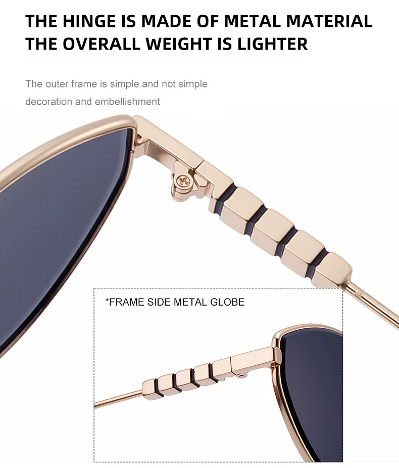 Black Metal Women's Fashion Cat Eye Sunglasses - Trendy Street Style UV400 Outdoor Shades - Details 12