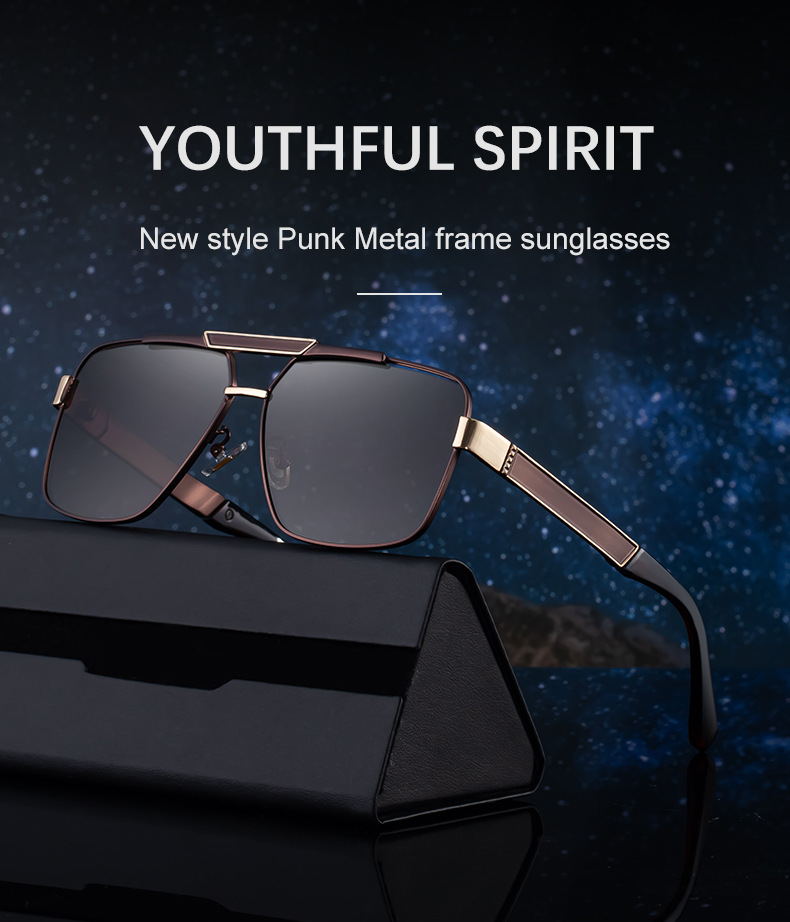 Black plastic+Metal Men's Fashion Square Sunglasses - Retro UV400 Driving Sun Glasses Wholesale - Details 1