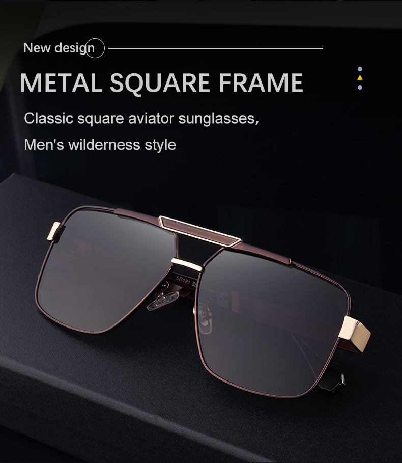 Black plastic+Metal Men's Fashion Square Sunglasses - Retro UV400 Driving Sun Glasses Wholesale - Details 2