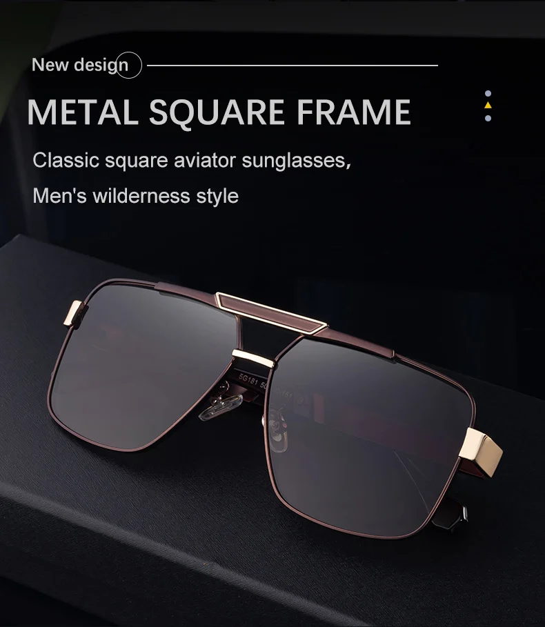Black plastic+Metal Men's Fashion Square Sunglasses - Retro UV400 Driving Sun Glasses Wholesale - Details 2