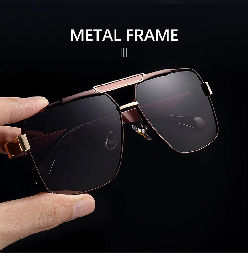 Black plastic+Metal Men's Fashion Square Sunglasses - Retro UV400 Driving Sun Glasses Wholesale - Details 5