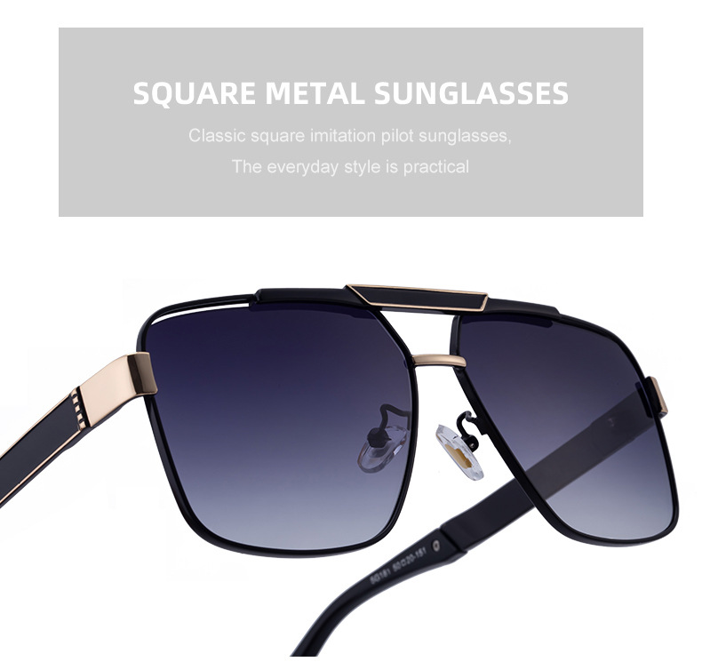 Black plastic+Metal Men's Fashion Square Sunglasses - Retro UV400 Driving Sun Glasses Wholesale - Details 7