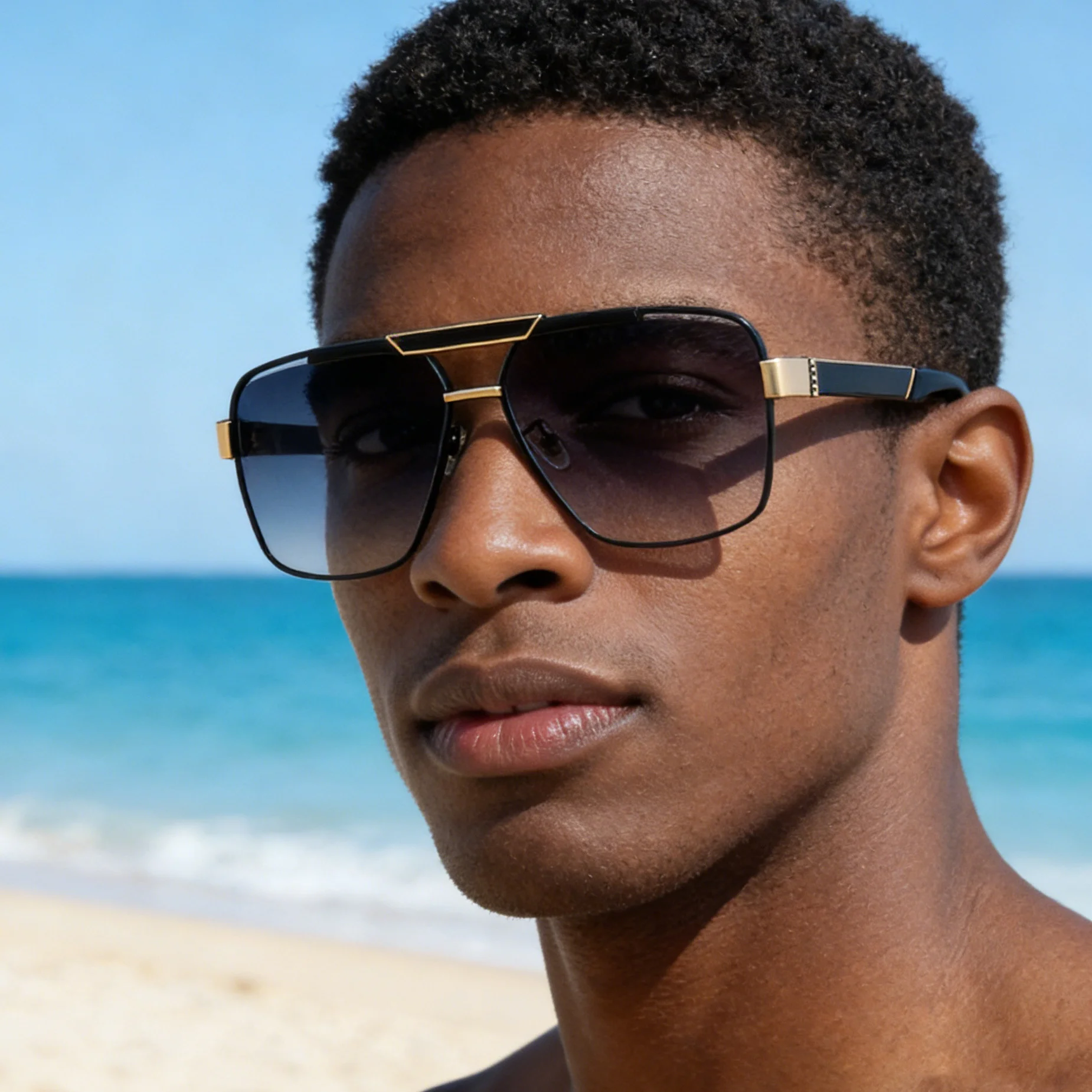 Black plastic+Metal Men's Fashion Square Sunglasses - Retro UV400 Driving Sun Glasses Wholesale - View 2
