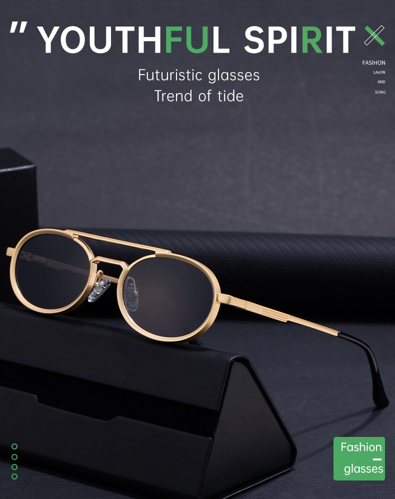 Black PC Unisex Retro Oval Sunglasses - Premium Spring Hinge Fashion Sun Glasses - Details 1