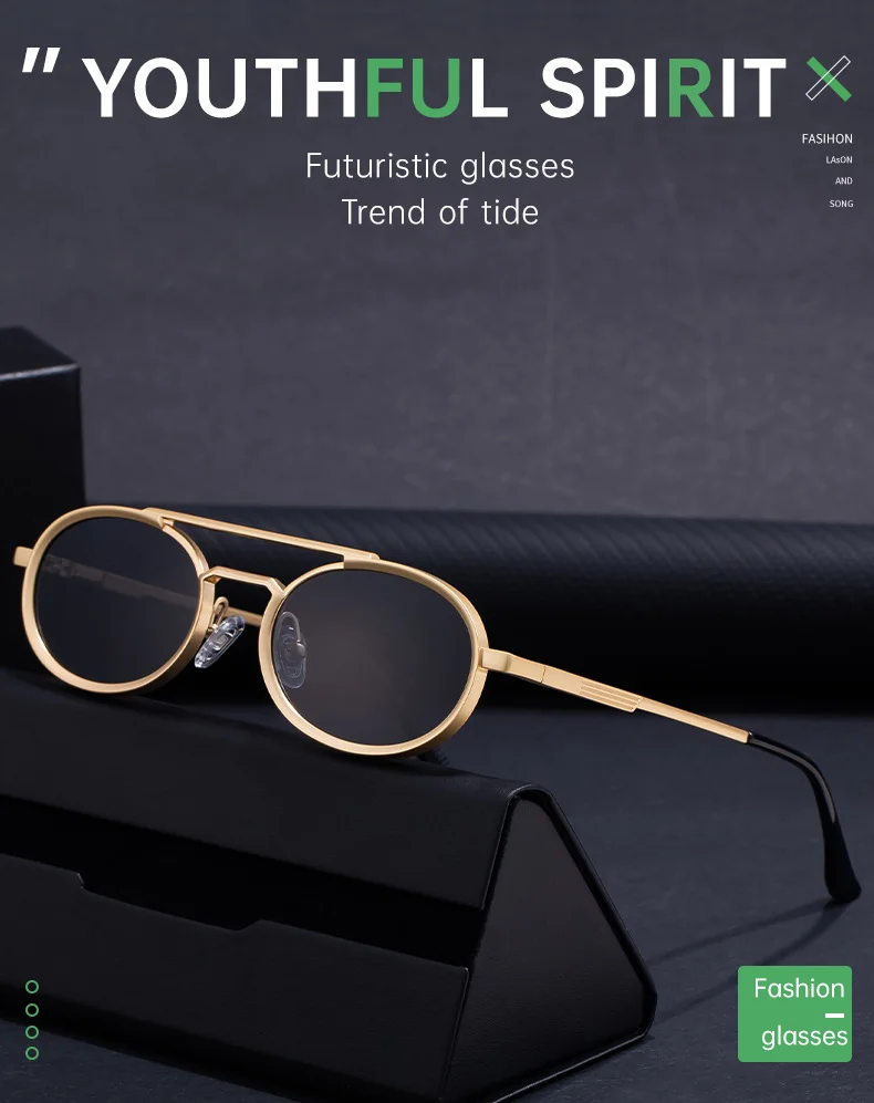 Black PC Unisex Retro Oval Sunglasses - Premium Spring Hinge Fashion Sun Glasses - Details 1