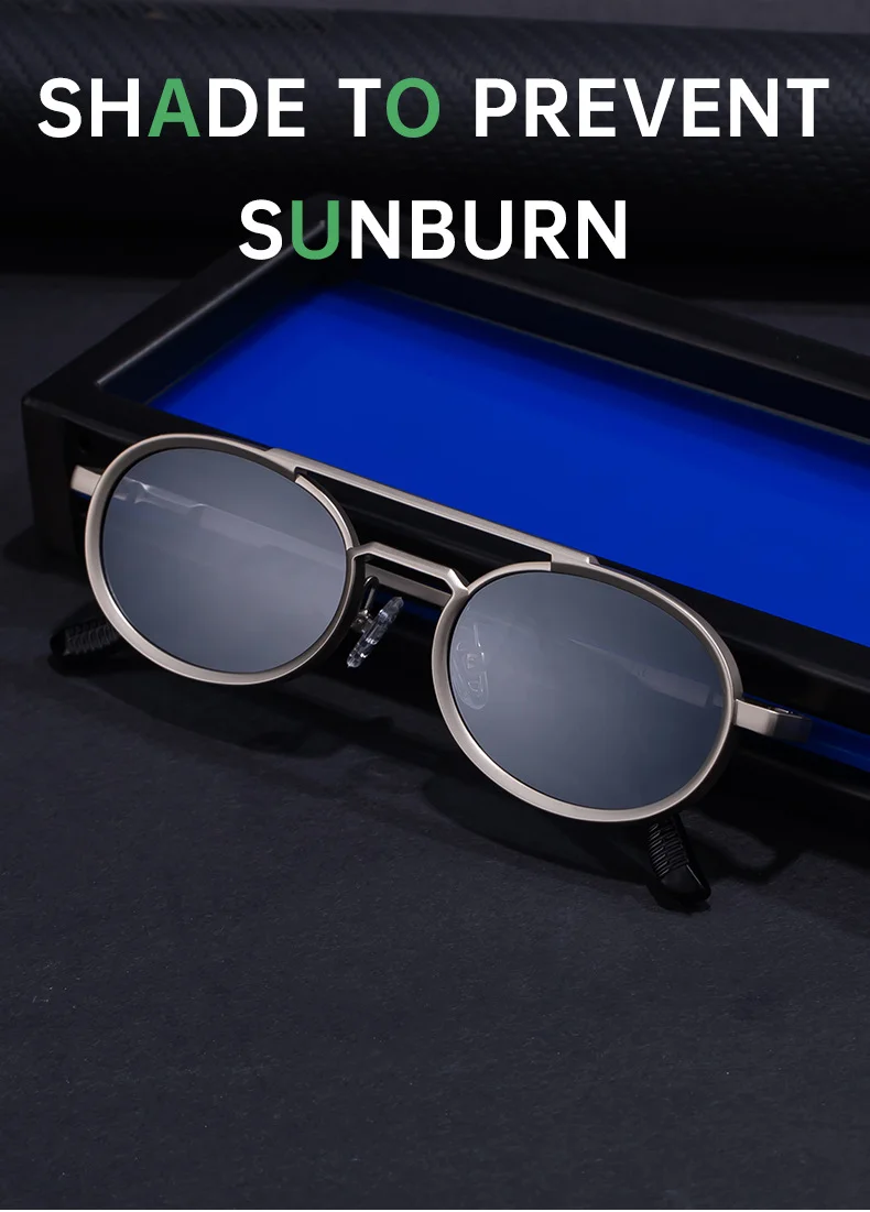 Black PC Unisex Retro Oval Sunglasses - Premium Spring Hinge Fashion Sun Glasses - Details 3