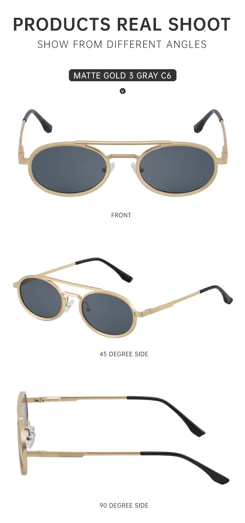 Black PC Unisex Retro Oval Sunglasses - Premium Spring Hinge Fashion Sun Glasses - Details 11