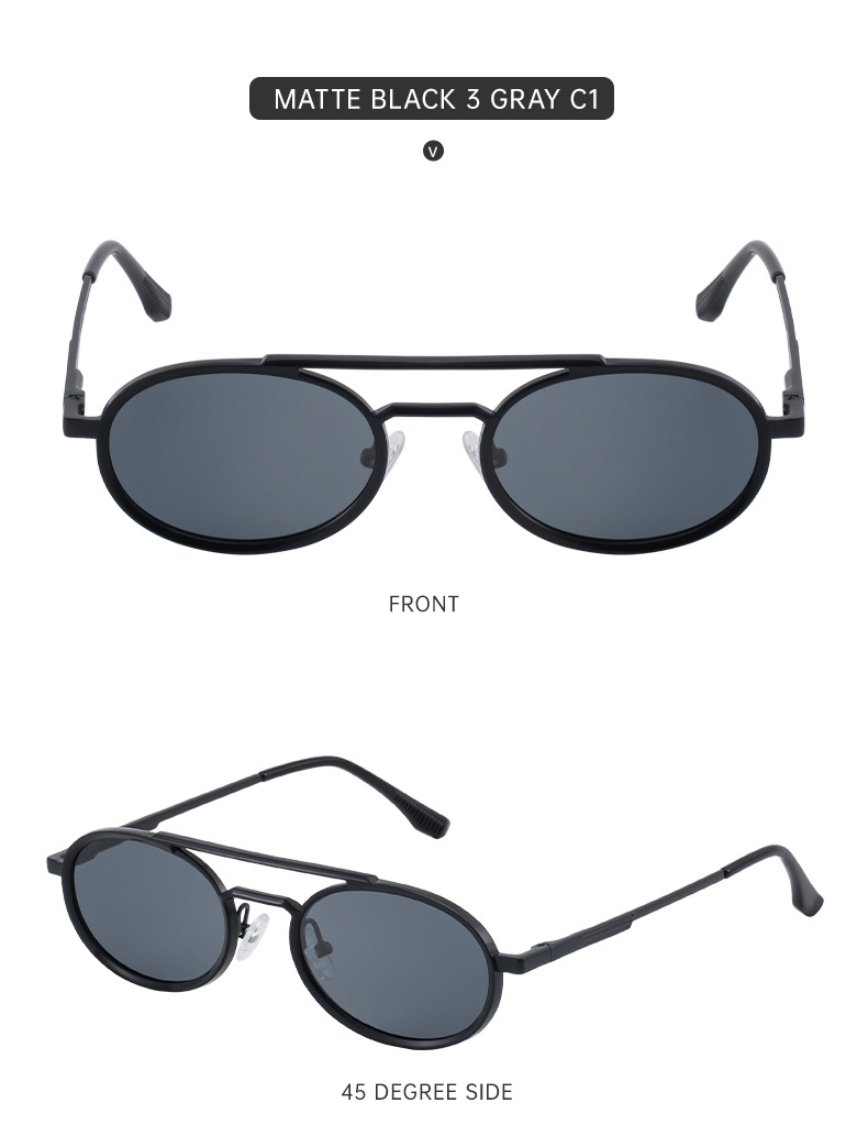 Black PC Unisex Retro Oval Sunglasses - Premium Spring Hinge Fashion Sun Glasses - Details 12
