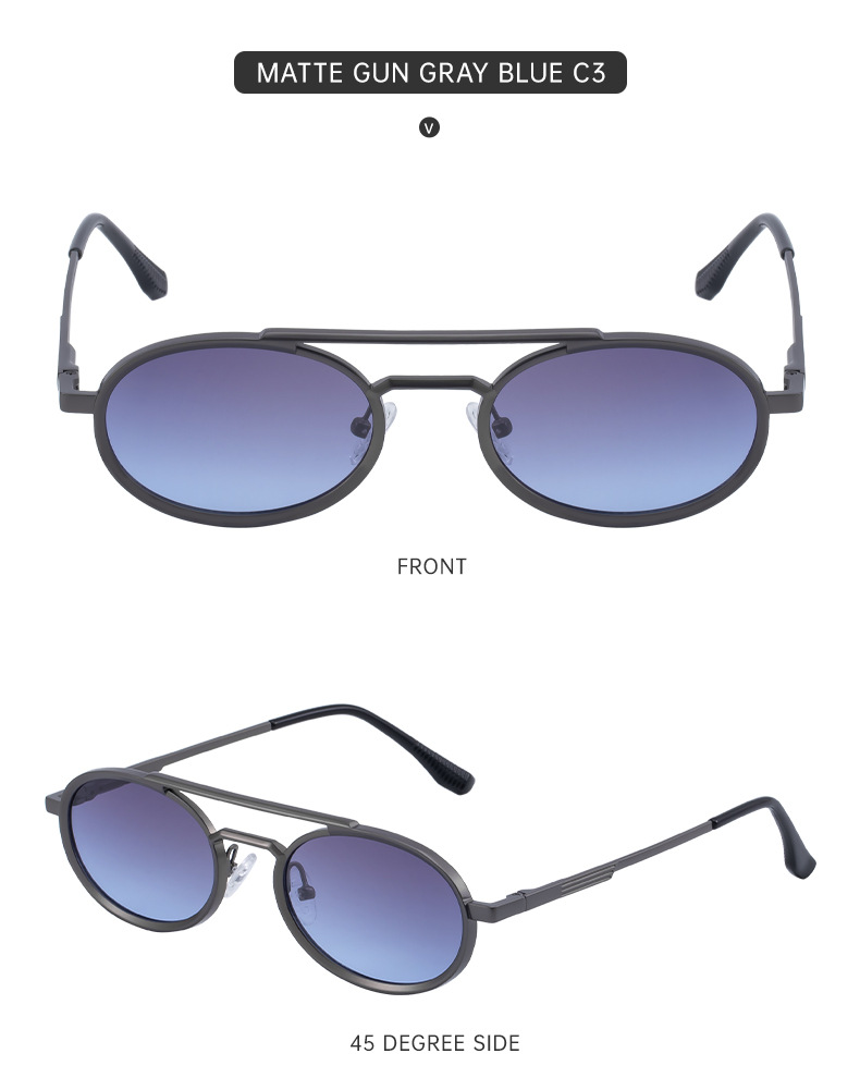 Black PC Unisex Retro Oval Sunglasses - Premium Spring Hinge Fashion Sun Glasses - Details 14