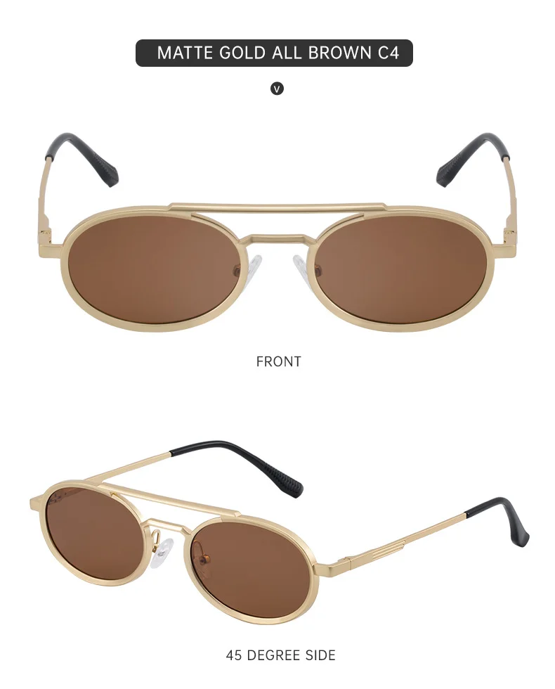 Black PC Unisex Retro Oval Sunglasses - Premium Spring Hinge Fashion Sun Glasses - Details 15