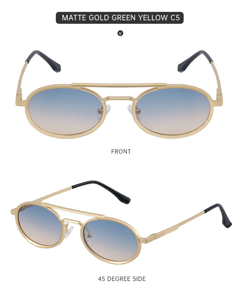 Black PC Unisex Retro Oval Sunglasses - Premium Spring Hinge Fashion Sun Glasses - Details 16