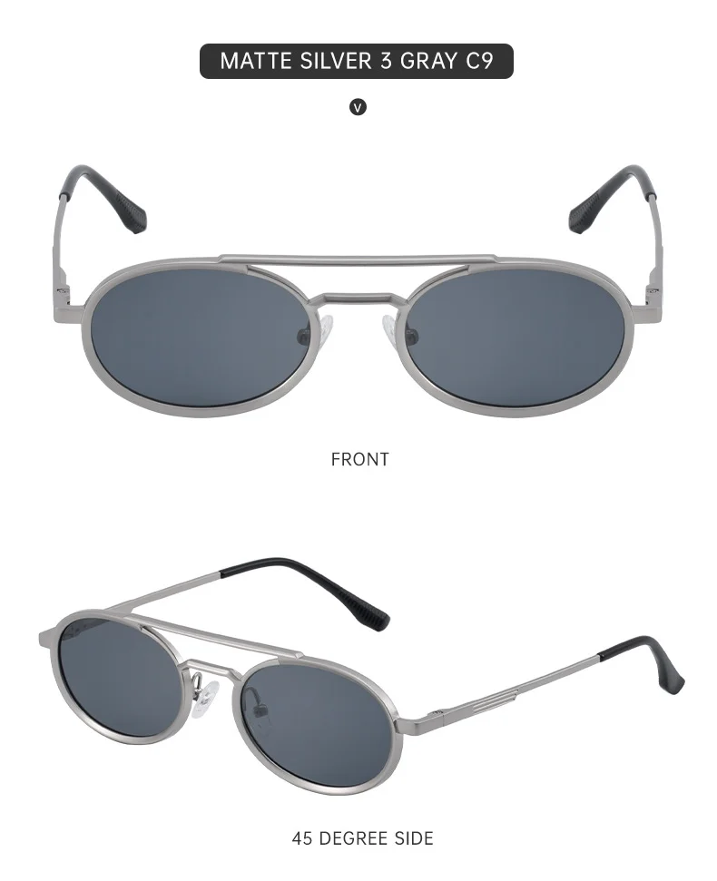 Black PC Unisex Retro Oval Sunglasses - Premium Spring Hinge Fashion Sun Glasses - Details 19