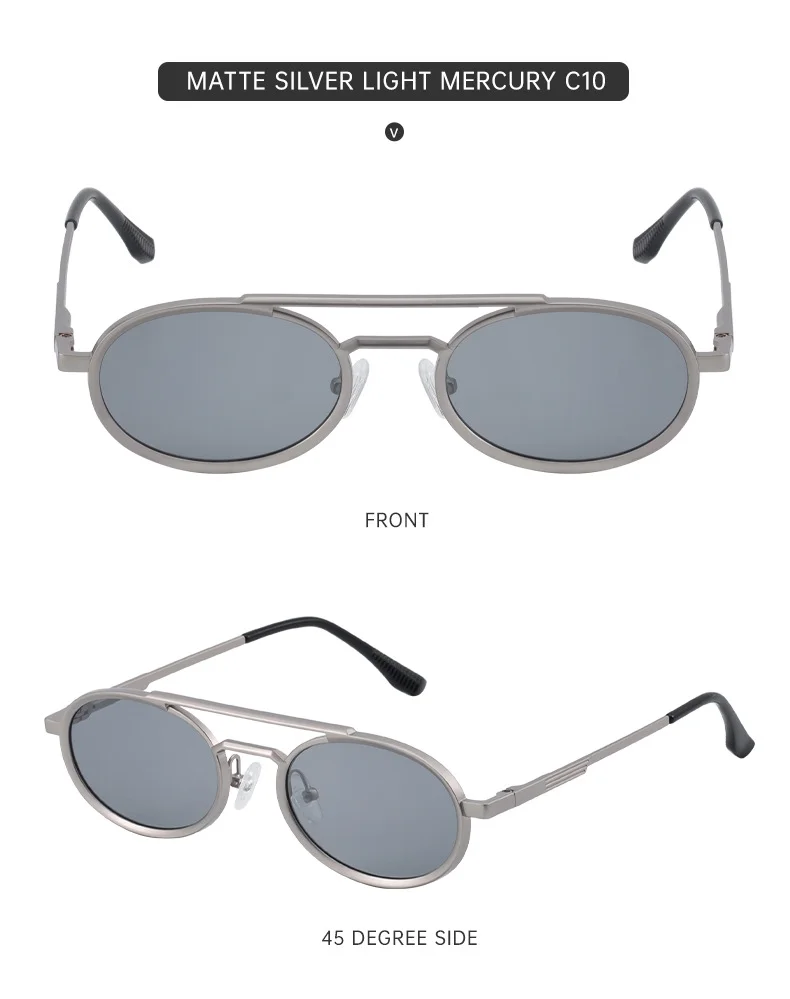 Black PC Unisex Retro Oval Sunglasses - Premium Spring Hinge Fashion Sun Glasses - Details 20