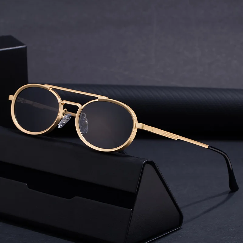 Black PC Unisex Retro Oval Sunglasses - Premium Spring Hinge Fashion Sun Glasses - View 2